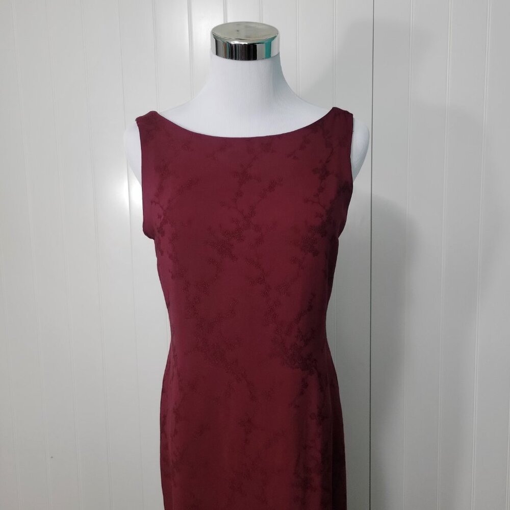 Vtg Ann Taylor Y2k Whimsigoth Floral Embroidered Sheer Maroon Sheath MaxiDress 8 - Picture 2 of 16